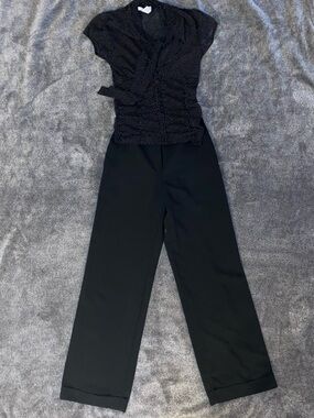 Office Siren Set – High Rise Wide Leg Slacks + Sheer Polka Dot Tie Front Blouse